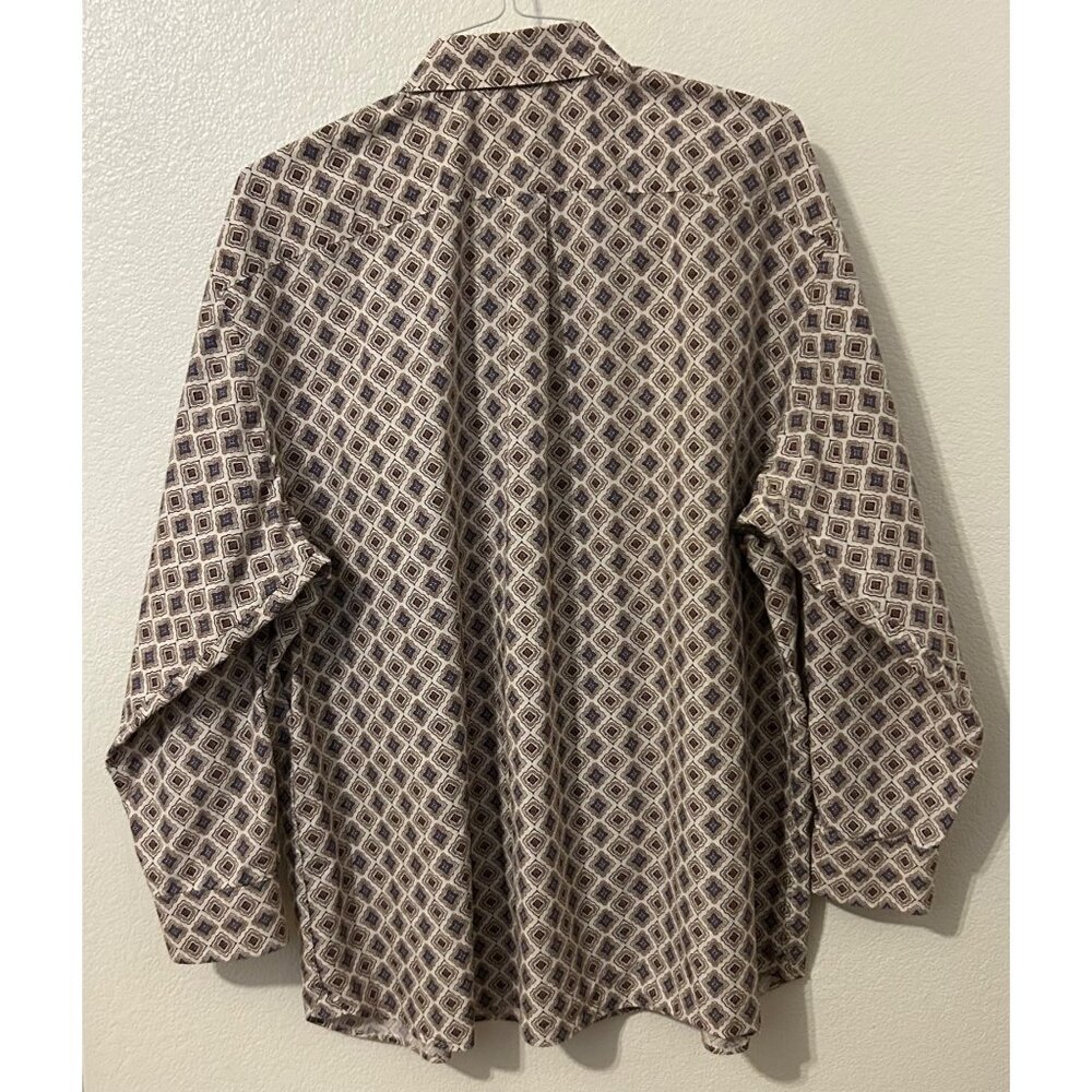 Daniel Cremieux Mens XXL Cotton Button-Up Shirt Geometric Print Brown Blue - Picture 2 of 6